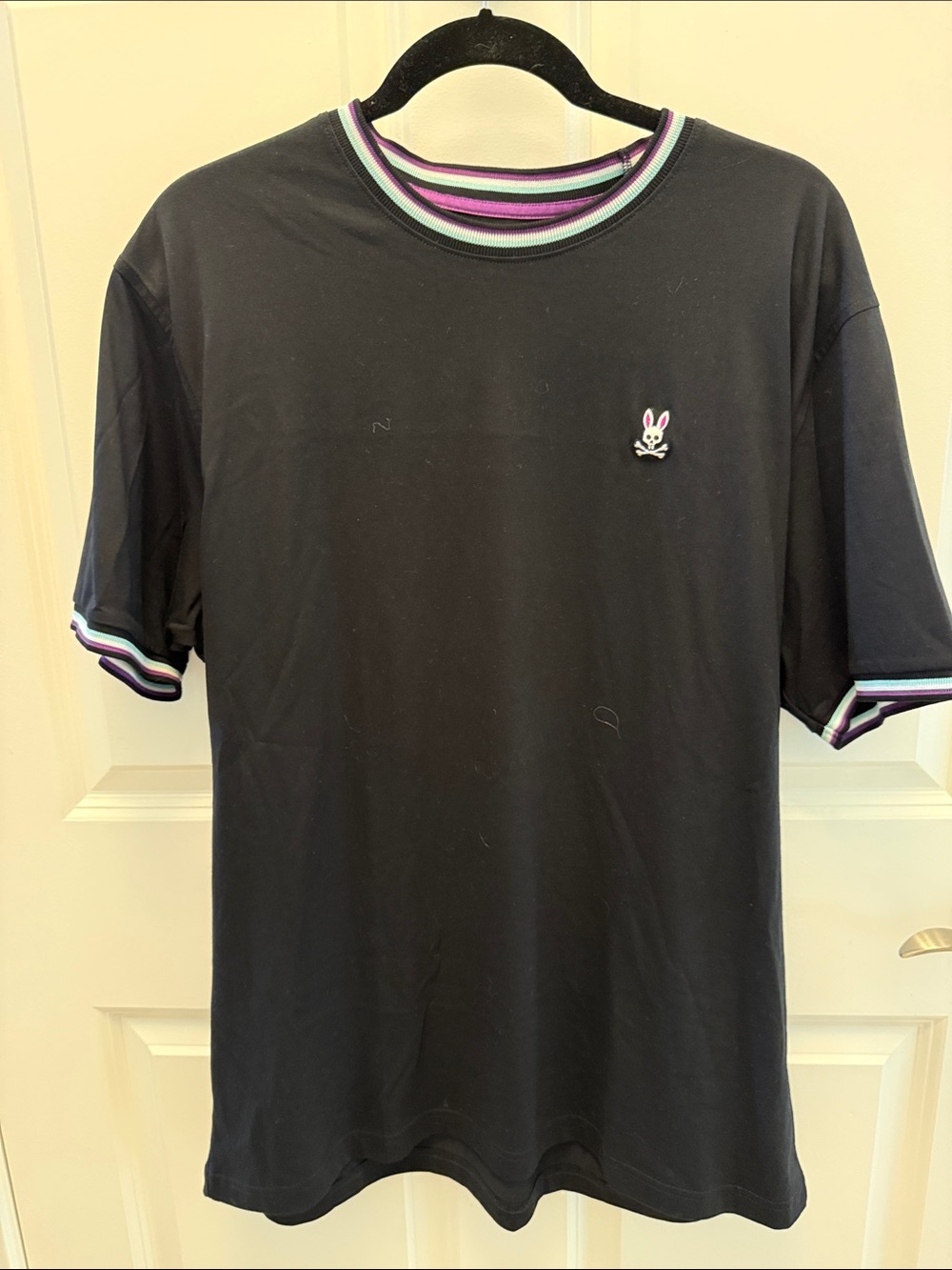 Psycho Bunny Black Short Sleeve Tee with Purple & White Trim